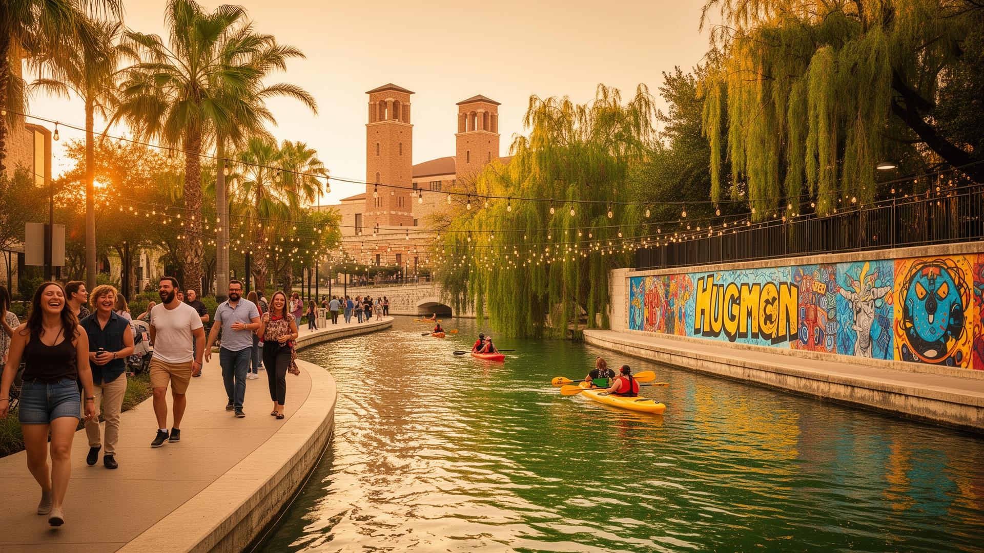The Museum Reach of the San Antonio River winding through the River North district